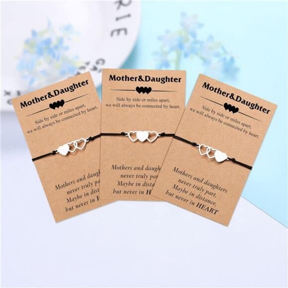 Mother Daughter Charm Bracelets Set of 3 - Matching Heart Wish Bracelets - Picture 5 of 6